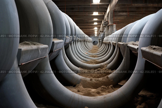 Labor-intensive Pipes installing concrete tunnel. Generate Ai. Стоковое AI-изображение, AI-художник Иван Рябоконь / Фотобанк Лори