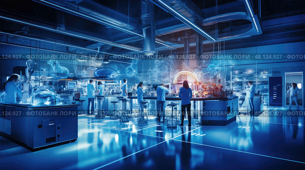 laboratory blue scientific ai generated. Стоковое AI-изображение, AI-художник Vectorwin / Фотобанк Лори