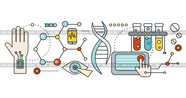 Laboratory with human DNA. Concept scientific. Research molecule, chemistry medical, biology technology, atom and gene medicine, biotechnology evolution, molecular structure, genetic spiral. Стоковая иллюстрация, агентство Ingram Publishing / Фотобанк Лори
