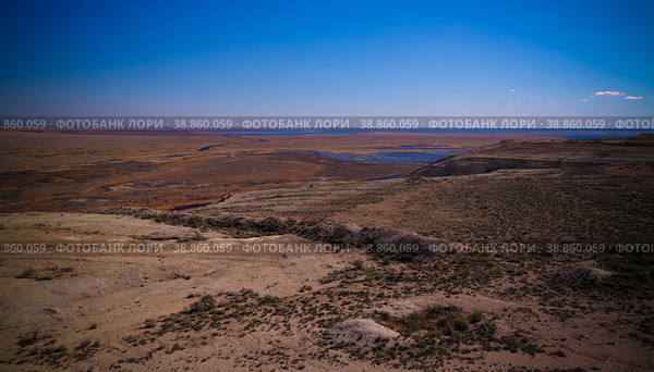 Landscape of Sudochye lake aka part of former Aral sea at Urga fishing village, Karakalpakstan, Uzbekistan (2017 год). Стоковое фото, фотограф Сергей Майоров / Фотобанк Лори