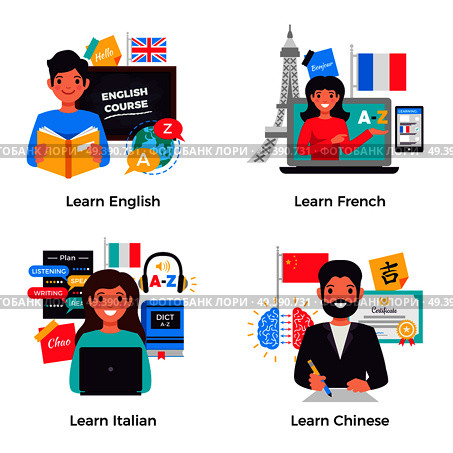 Language Training 4 Flat Compositions. Стоковая иллюстрация, агентство Ingram Publishing / Фотобанк Лори