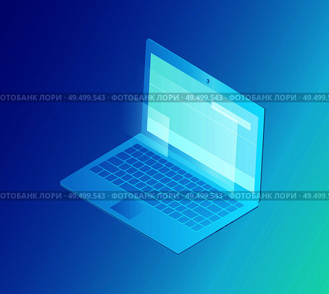 Laptop with screen isolated isometric 3d icon vector. Modern device with keyboard, outputs and microphone, webcam and buttons. Gadget for working. Laptop with Screen Isolated Vector Illustration. Стоковая иллюстрация, агентство Ingram Publishing / Фотобанк Лори