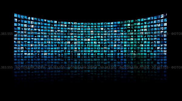 Large tv panel compound by a lot of screens. All images  Erik Reis (IKOstudios) Стоковое фото, агентство Ingram Publishing / Фотобанк Лори
