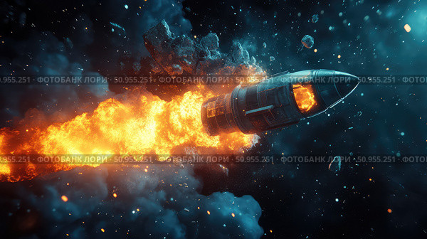 launch collapsing rocket ai generated. Стоковое AI-изображение, AI-художник Vectorwin / Фотобанк Лори