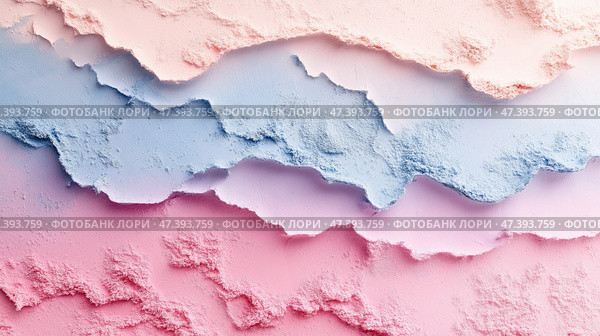 Layers of pastel colored texture create a soft visual appeal. Мягкие пастельные цвета гармонично сочетаются, образуя многослойные текстуры. Нежная композиция демонстрирует оттенки розового и голубого, приглашая зрителей изучить эстетическое мастерство. Стоковое AI-изображение, AI-художник Katsiaryna Repich / Фотобанк Лори