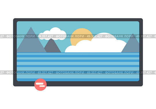 LCD TV with Nature Landscape on Screen. Television monitor with nature landscape on screen. LCD TV monitor. LCD TV screen. Smart TV Mock-up, Vector TV screen, LED TV. Isolated object on white background. Vector illustration. Стоковое фото, агентство Ingram Publishing / Фотобанк Лори