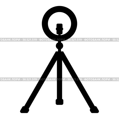 Led ring lamp on tripod with smartphone for phone studio photo light podcast concept equipment for streaming video icon black color vector illustration image flat style simple. Led ring lamp on tripod with smartphone for phone studio photo light podcast concept equipment for streaming video icon black color vector illustration image flat style. Стоковая иллюстрация, агентство Ingram Publishing / Фотобанк Лори