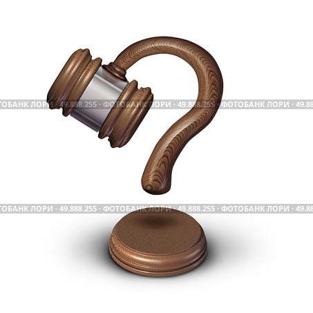 Legal questions concept and court questions symbol and law advice icon as a judge gavel or mallet with a sound block shaped as a question mark representing uncertainty in legality issues or sentencing decision. Стоковое фото, агентство Ingram Publishing / Фотобанк Лори