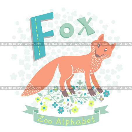 Letter F - Fox. Alphabet with cute animals. Vector illustration. Стоковая иллюстрация, агентство Ingram Publishing / Фотобанк Лори