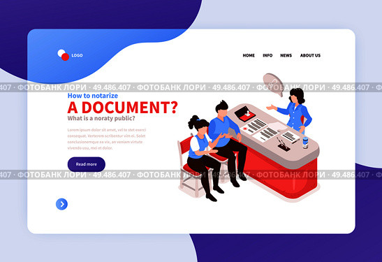 Licensed legal notary services online concept isometric website banner with notarizing document live video call vector illustration. Стоковая иллюстрация, агентство Ingram Publishing / Фотобанк Лори