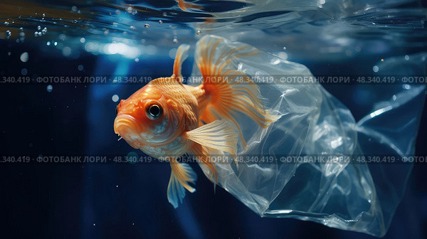 light goldfish in bag ai generated. Стоковое AI-изображение, AI-художник Vectorwin / Фотобанк Лори