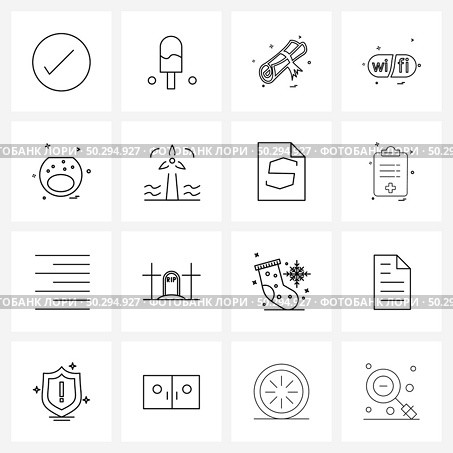 Line Icon Set of 16 Modern Symbols of food, internet, newspaper, signals, wife Vector Illustration. Стоковая иллюстрация, агентство Ingram Publishing / Фотобанк Лори