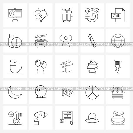 Line Icon Set of 25 Modern Symbols of timer, stopwatch, valentine’s day, chronometer, gift Vector Illustration. Стоковая иллюстрация, агентство Ingram Publishing / Фотобанк Лори