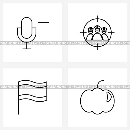Line Icon Set of 4 Modern Symbols of mic, warn, less, focus, food Vector Illustration. Стоковая иллюстрация, агентство Ingram Publishing / Фотобанк Лори