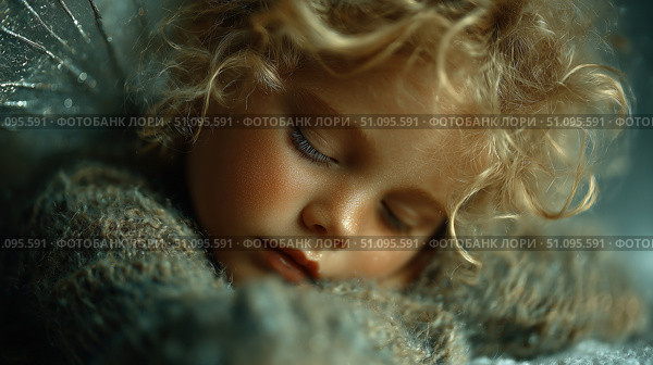 Little girl fairy peacefully resting with delicate wings in a magical setting. Стоковое AI-изображение, AI-художник Ксения Лаптева / Фотобанк Лори