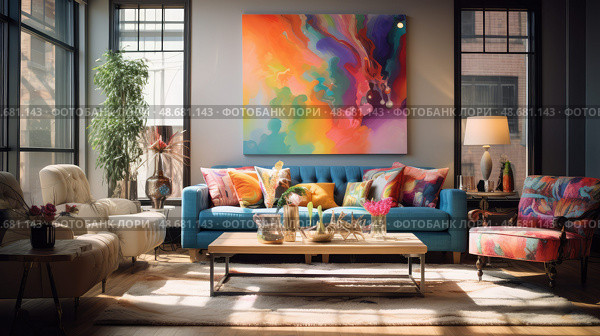 living blurred eclectic interior ai generated. Стоковое AI-изображение, AI-художник Vectorwin / Фотобанк Лори