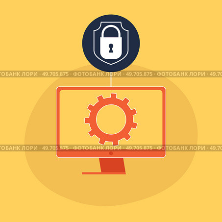 Lock on computer monitor screen icon on yellow background. Security, safety, protection concept. Safe internetwork. Firewall protection, privacy access, private data, safety service or system. Lock on computer monitor screen icon. Security, safety, protection concept. Safe internetwork. Стоковая иллюстрация, агентство Ingram Publishing / Фотобанк Лори