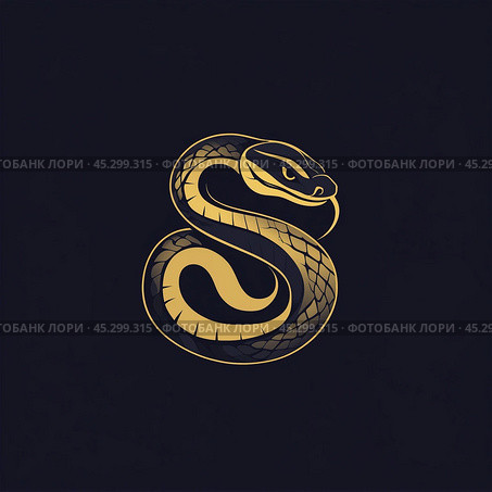 Logo, golden snake on a black background. Стоковое AI-изображение, AI-художник Елена Зубкова / Фотобанк Лори