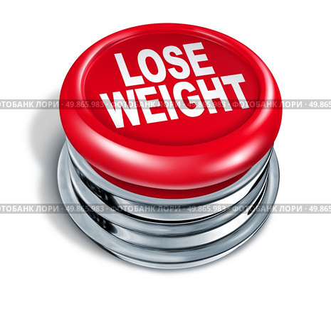 Lose weight fast button as a concept of dieting and healthy eating and low calorie slimming down with nutrition and exercise for human loss of fat and losing pounds for a slimmer body on a white background. Стоковое фото, агентство Ingram Publishing / Фотобанк Лори