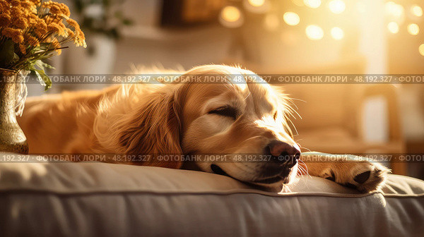loyal golden retreiver ai generated. Стоковое AI-изображение, AI-художник Vectorwin / Фотобанк Лори