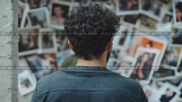Любопытный мужчина изучает доску, покрытую разнообразными фотографиями для исследования или детектива. Стоковое AI-видео, аниматор ФотоИнтеллект / Фотобанк Лори