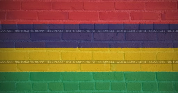 Луч проектора в цветах флага государства Маврикий на кирпичной стене. Бесшовная анимация. Стоковая анимация, аниматор Александр Кузнецов / Фотобанк Лори