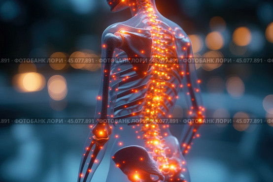 Lumbar and cervical spine hernia, spondylosis of the intervertebral disc, health problems concept. Стоковое AI-изображение, AI-художник Станислав Тарко / Фотобанк Лори