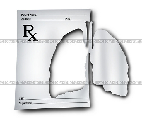 Lung medicine concept as asthma and respiratory medication for human lungs as a doctor prescription paper note that is cutout in the shape of an organ with 3D illustration elements. Стоковое фото, агентство Ingram Publishing / Фотобанк Лори