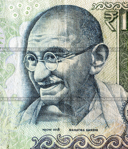Mahatma Gandhi (1869-1948). Portrait from indian rupee banknote. Стоковое фото, фотограф FotograFF / Фотобанк Лори