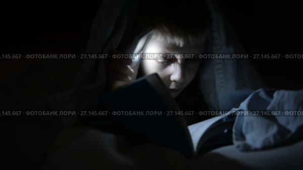 Мальчик с фонариком под одеялом читает книгу. Школьник, эмоции, секреты, ужасы, смех. Стоковое видео, видеограф Mikhail Erguine / Фотобанк Лори