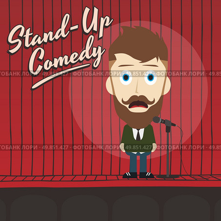 male stand up comedian cartoon character vector illustration. hilarious guy stand up comedian cartoon. Стоковая иллюстрация, агентство Ingram Publishing / Фотобанк Лори