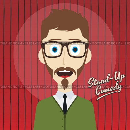 male stand up comedian cartoon character vector illustration. hilarious guy stand up comedian cartoon. Стоковая иллюстрация, агентство Ingram Publishing / Фотобанк Лори