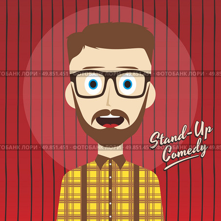 male stand up comedian cartoon character vector illustration. hilarious guy stand up comedian cartoon. Стоковая иллюстрация, агентство Ingram Publishing / Фотобанк Лори