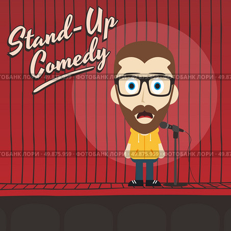 male stand up comedian cartoon character vector illustration. hilarious guy stand up comedian cartoon. Стоковая иллюстрация, агентство Ingram Publishing / Фотобанк Лори