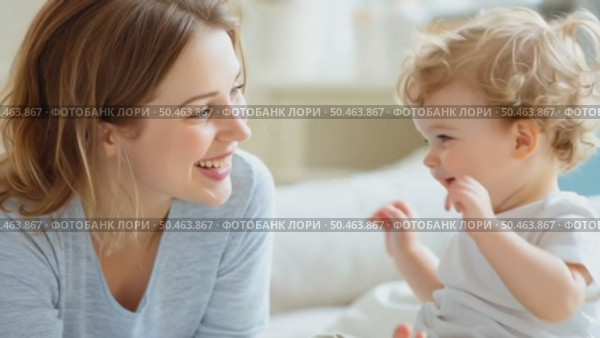 Мама с ребенком, веселый малыш, обнимаются, счастливая семья. Стоковое AI-видео, аниматор Щеголева Ольга / Фотобанк Лори