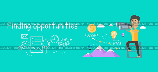 Man finding opportunities concept. Success business career, chance job or work, find and search, occupation and future, person look, vision professional illustration. Стоковая иллюстрация, агентство Ingram Publishing / Фотобанк Лори