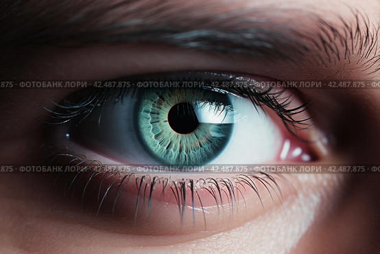 Man holding contact lens closeup on green eye. Generate Ai. Стоковое AI-изображение, AI-художник Иван Рябоконь / Фотобанк Лори