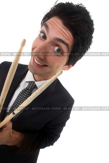 Man in a suit with drum sticks. Стоковое фото, агентство Ingram Publishing / Фотобанк Лори