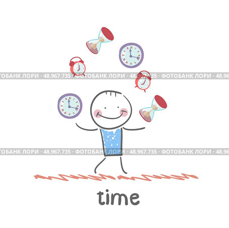 man juggles clocks. Стоковая иллюстрация, агентство Ingram Publishing / Фотобанк Лори