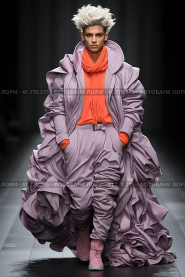 Man on the catwalk, creative fashion show,  Generative AI. Стоковое AI-изображение, AI-художник Анна Кривицкая / Фотобанк Лори
