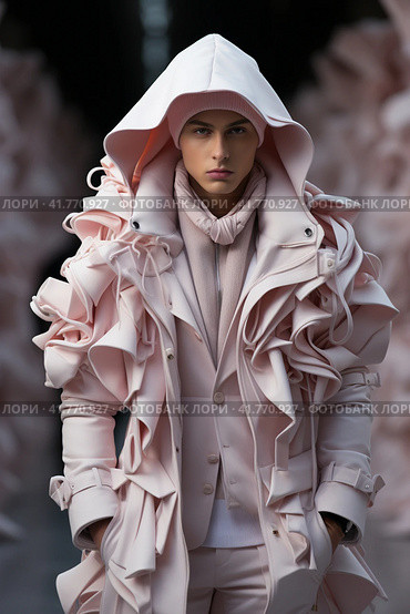 Man on the catwalk, creative fashion show,  Generative AI. Стоковое AI-изображение, AI-художник Анна Кривицкая / Фотобанк Лори