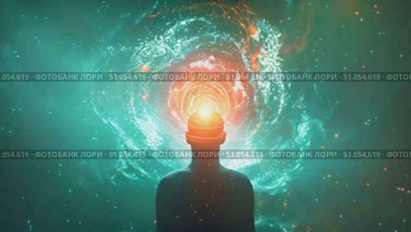 Man stands in front of a swirling vortex of light, mesmerized by the intense luminescence. The scene is both eerie and captivating as the light pulsates and dances around him. Стоковое AI-видео, аниматор Данила Большаков / Фотобанк Лори