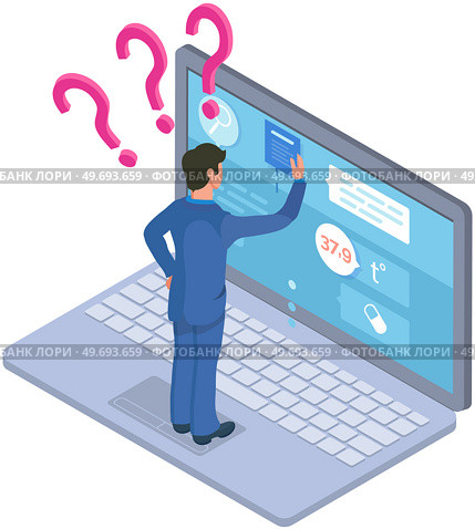 Man uses application with air temperature indicators. Guy looking at laptop screen with weather, precipitation icon. Electronic service with weather forecast app. Forecasting program for smart device. Man uses application with air temperature indicators. Guy looking at laptop screen with weather. Стоковая иллюстрация, агентство Ingram Publishing / Фотобанк Лори