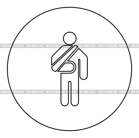 Man with broken arm hand gypsum injured stick using sticks person trauma concept elastic bandage on human immobilize support bone sling cast fracture trauma icon in circle round black color vector illustration image outline contour line thin style simple. Man with broken arm hand gypsum injured stick using sticks person trauma concept elastic bandage on human immobilize support bone sling cast fracture trauma icon in circle round black color vector illustration image outline contour line thin style. Стоковая иллюстрация, агентство Ingram Publishing / Фотобанк Лори