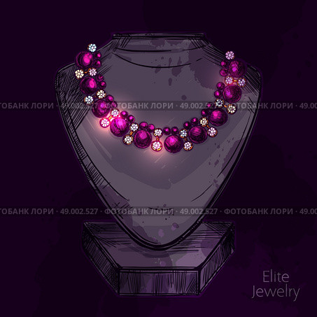 Mannequin for jewelry shop with hand drawn necklace on dark background vector illustration. Mannequin For Jewelry Shop. Стоковая иллюстрация, агентство Ingram Publishing / Фотобанк Лори