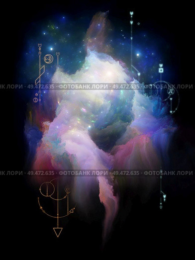 Math of Zodiac. Platonic Space series. Abstract fractal nebula and mystic signs on subject of inner Self, astrology, the occult, witchcraft, magic and its symbols. Стоковое фото, агентство Ingram Publishing / Фотобанк Лори