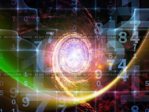 Math Universe series. Backdrop of  digits and elements of space to complement your design on the subject of mathematics, science, education and modern technology. Стоковое фото, агентство Ingram Publishing / Фотобанк Лори