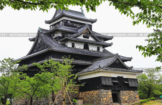 Matsue Castle in Matsue, Shimane prefecture, Japan. Японский самурайский замок в городе Мацуэ. (2017 год). Стоковое фото, фотограф Римма Тельнова / Фотобанк Лори