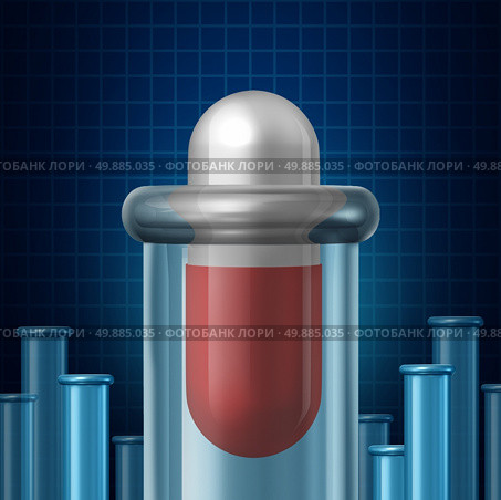 Medicine science and the pharmaceutical industry research symbol as a giant medication pill inside an experimental beacon or test tube glass container as a medical biotechnology concept for finding a cure through chemistry and technology. Стоковое фото, агентство Ingram Publishing / Фотобанк Лори