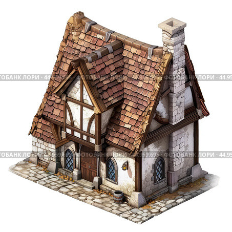 Medieval fantasy rpg video game house with tile roof isometric illustration. Стоковое AI-изображение, AI-художник Иван Рябоконь / Фотобанк Лори